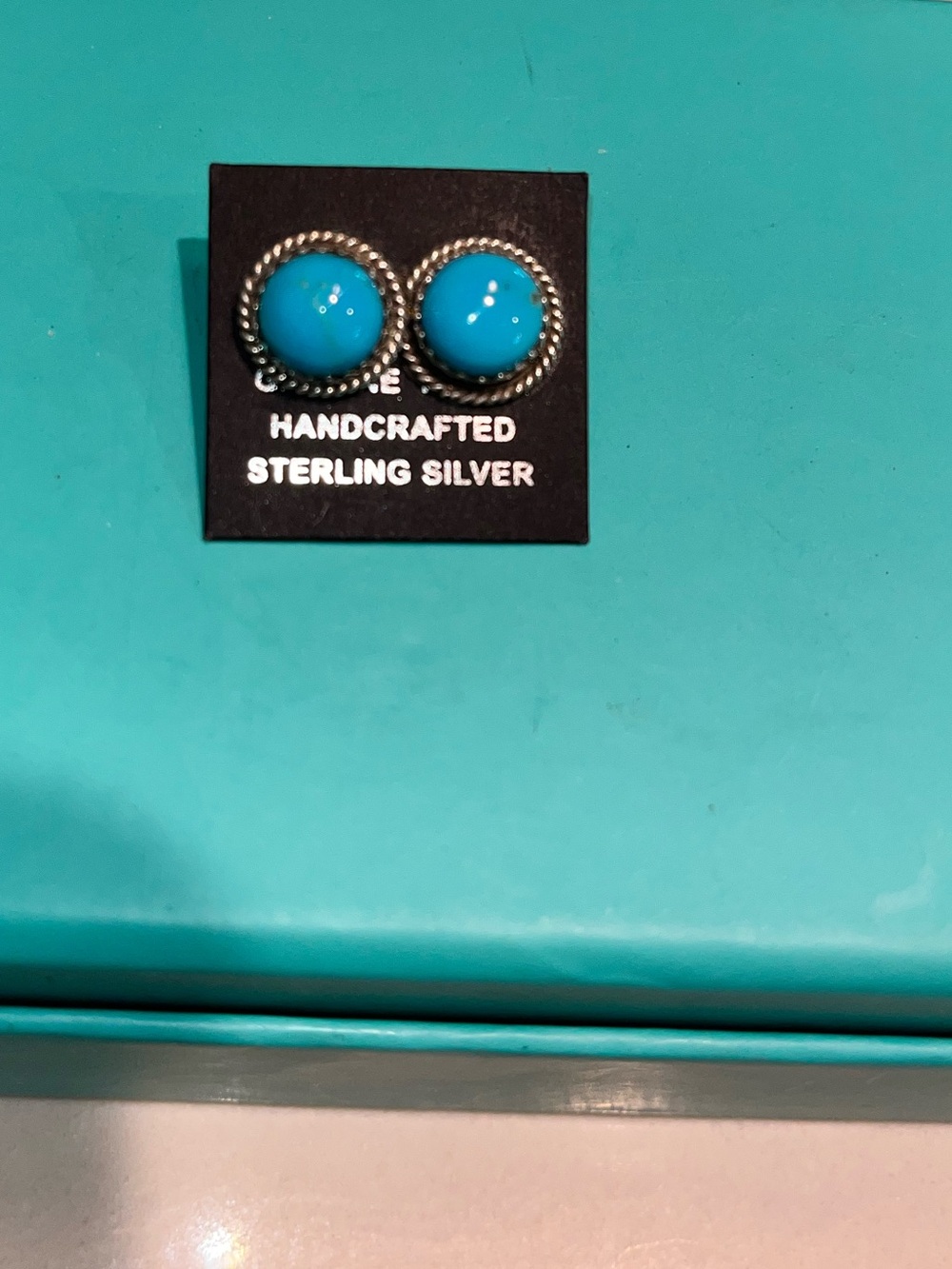 Handcrafted Sterling Silver Turquoise Blue Stud Earrings